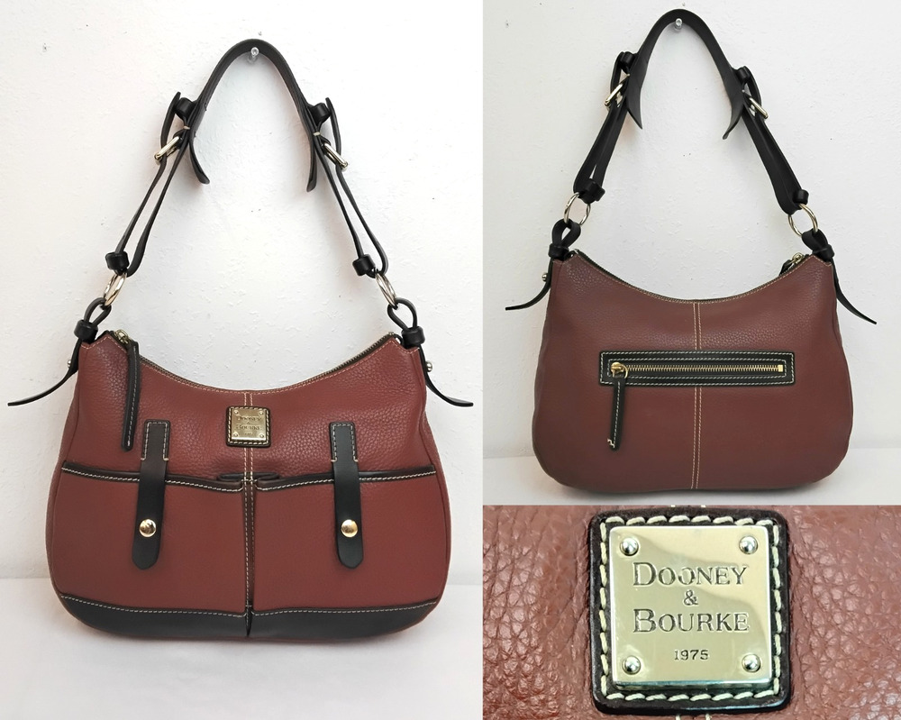 Dooney & Bourke Hobo Bag Pebbled Leather Safari Brown Handbag #J6004